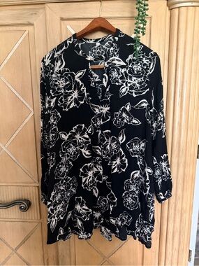 Free People Black and White Floral Snap Out Of It Swing Tunic/ Mini Dress - S/P